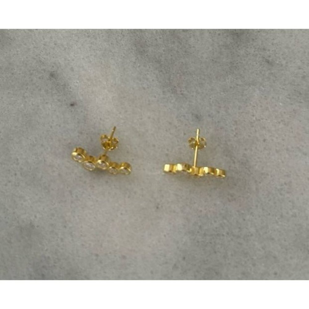 Gold Round Cluster Arch Earrings Sterling Silver Brand New - Picture 3 of 5